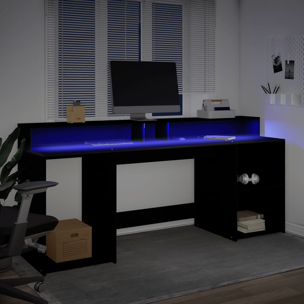 vidaXL Scrivania con Luci LED Nera 200x55x91 cm in Truciolato
