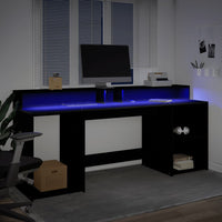 vidaXL Scrivania con Luci LED Nera 200x55x91 cm in Truciolato