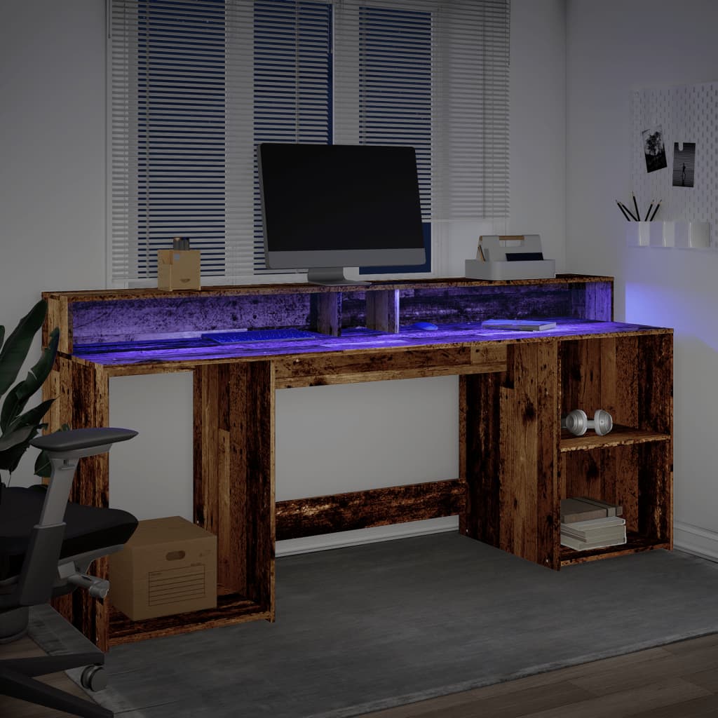 vidaXL Scrivania con Luci LED Legno Antico 200x55x91 cm in Truciolato