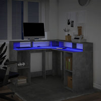 vidaXL Scrivania con Luci LED Grigio Cemento 130x130x91 cm Multistrato