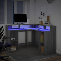 vidaXL Scrivania con Luci LED Grigio Sonoma 130x130x91cm in Truciolato