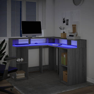 vidaXL Scrivania con Luci LED Grigio Sonoma 130x130x91cm in Truciolato
