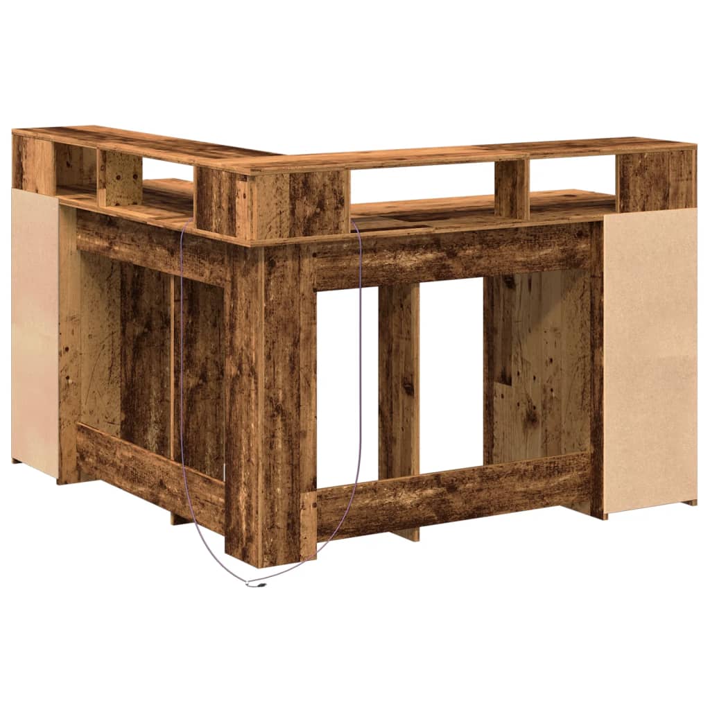 Scrivania con Luci LED Legno Antico 130x130x91 cm in Truciolato