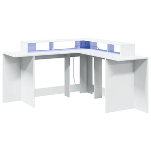 Scrivania Tavolo Postazione di lavoro Mobili per computer Studio per computer con luci a LED 152 x 152 x 91 cm Legno composito Bianco 02_0023407
