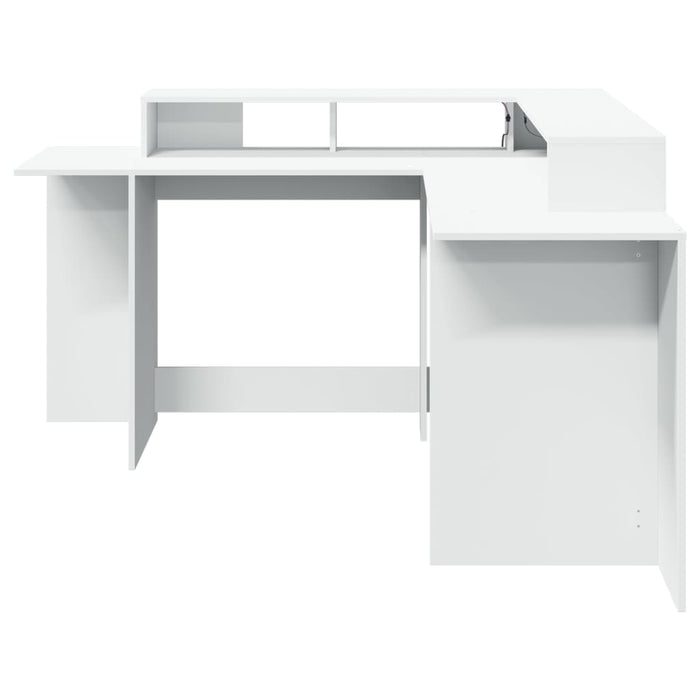 Scrivania Tavolo Postazione di lavoro Mobili per computer Studio per computer con luci a LED 152 x 152 x 91 cm Legno composito Bianco 02_0023407