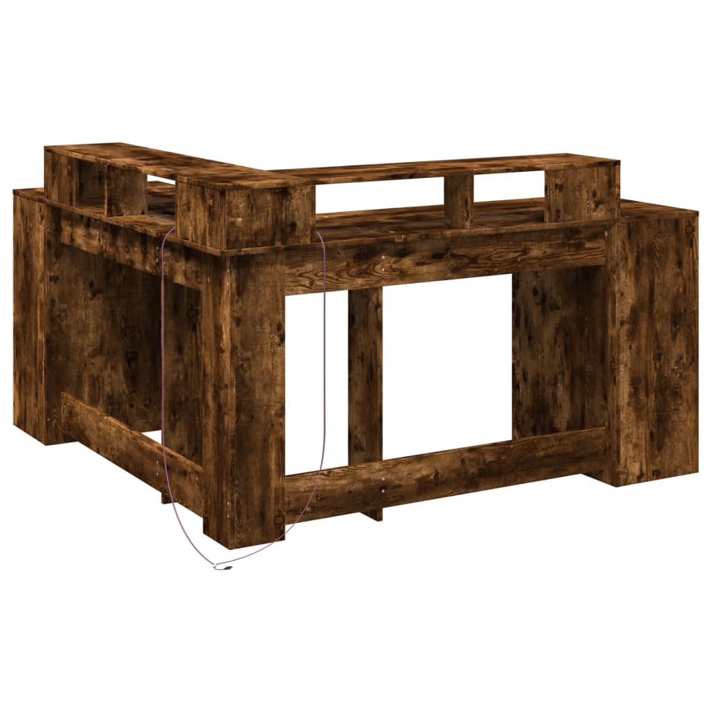 Scrivania con Luci LED Rovere Fumo 152x152x91 cm in Truciolato 3309460