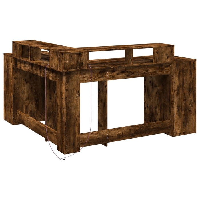 Scrivania con Luci LED Rovere Fumo 152x152x91 cm in Truciolato 3309460