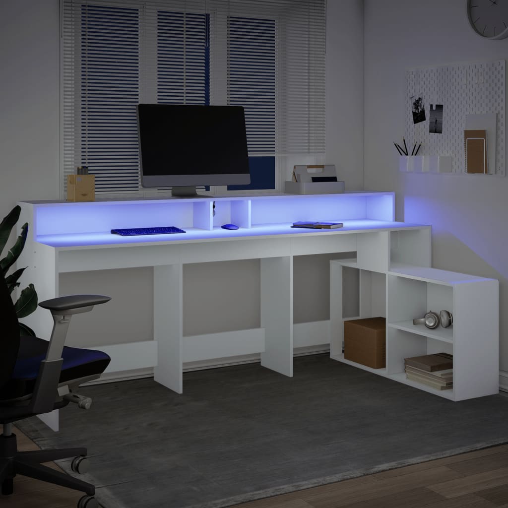 vidaXL Scrivania con Luci LED Bianca 200x104x91 cm in Truciolato