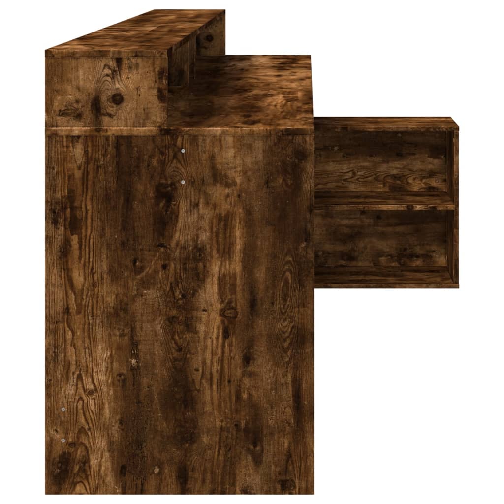 Scrivania con Luci LED Rovere Fumo 200x104x91 cm in Truciolato