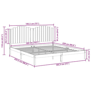 vidaXL Giroletto Extra Lungo senza Materasso 180x220 cm Legno Massello