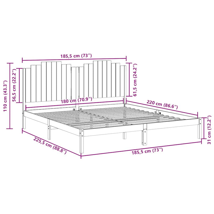 vidaXL Giroletto Extra Lungo senza Materasso 180x220 cm Legno Massello