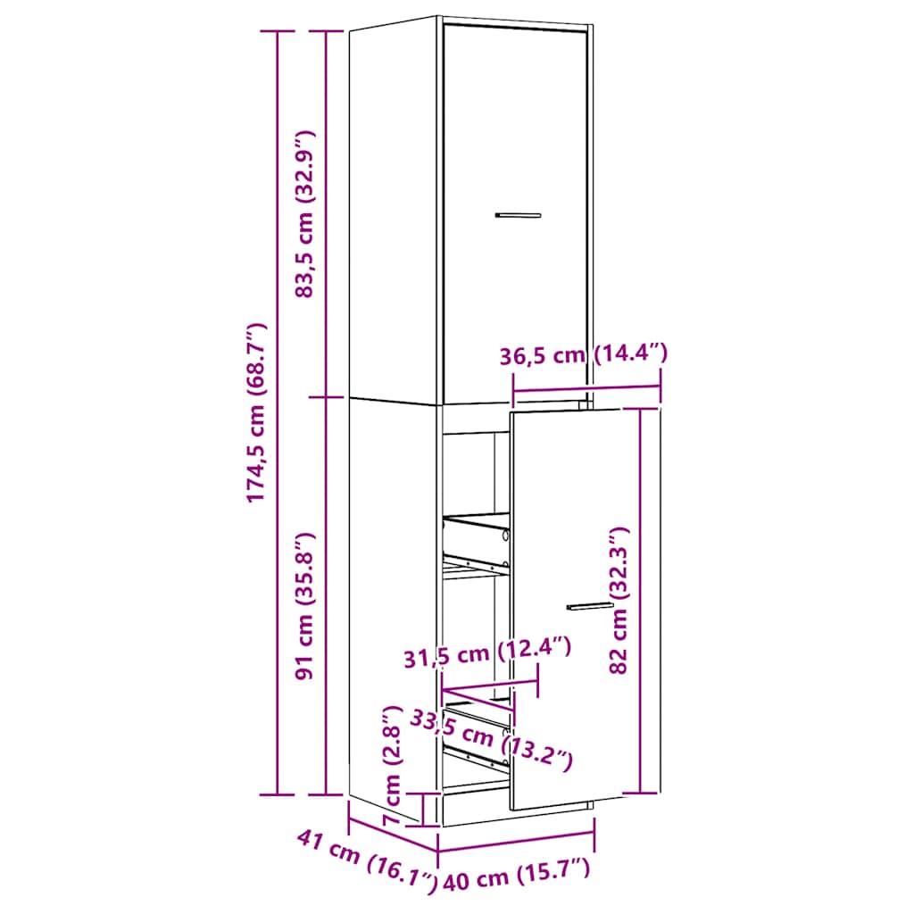 vidaXL Armadietto da Farmacia Rovere 40x41x174,5 cm in Truciolato