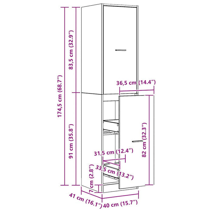 vidaXL Armadietto da Farmacia Rovere 40x41x174,5 cm in Truciolato