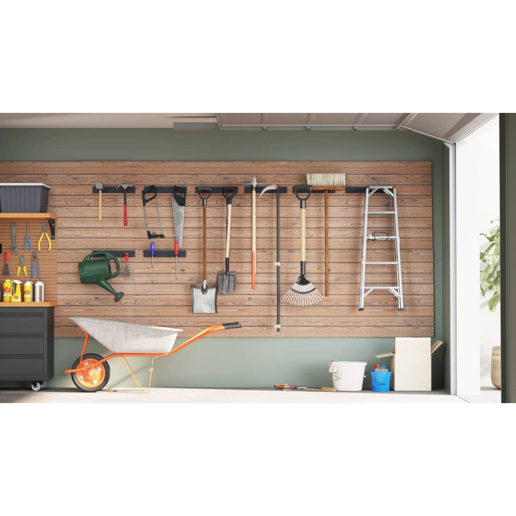 Portautensili da Giardino a Muro 8 pz Neri in Acciaio