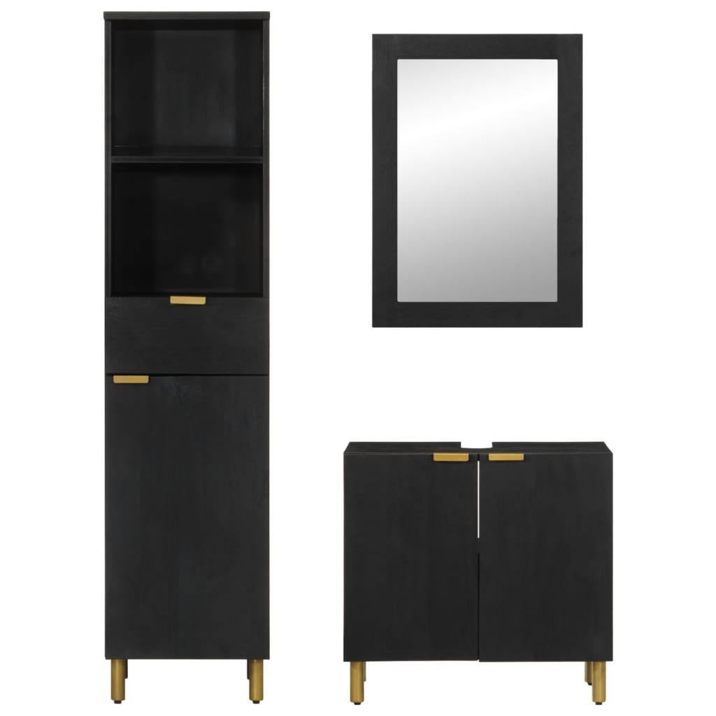 vidaXL Set Mobili da Bagno 3 pz Nero in Legno Multistrato