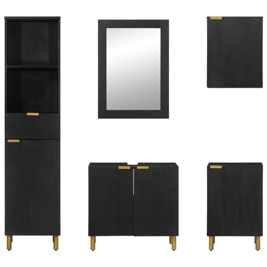 Set Mobili da Bagno 5 pz Nero in Legno Multistrato 3309997