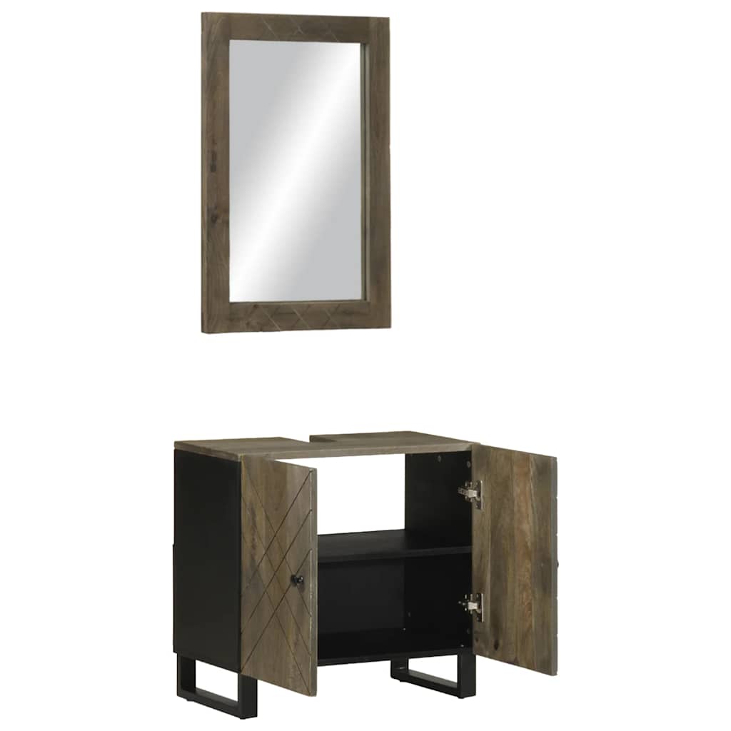 Set Mobili da Bagno 2 pz Nero in Legno Massello di Mango 3310000