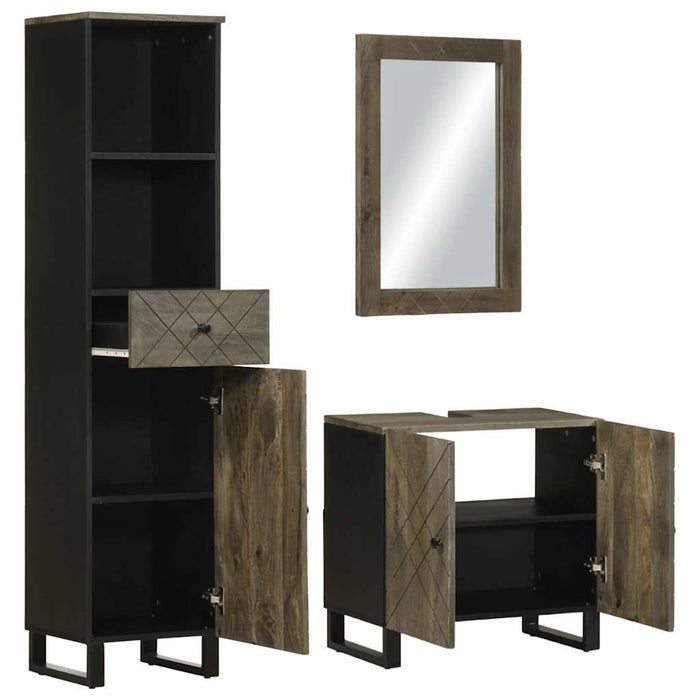 Set Mobili da Bagno 3 pz Nero in Legno Massello di Mango 3310001