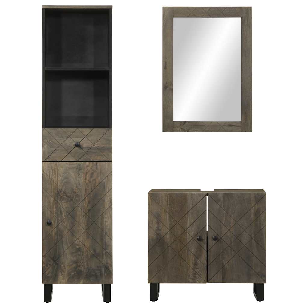 Set Mobili da Bagno 3 pz Nero in Legno Massello di Mango 3310001