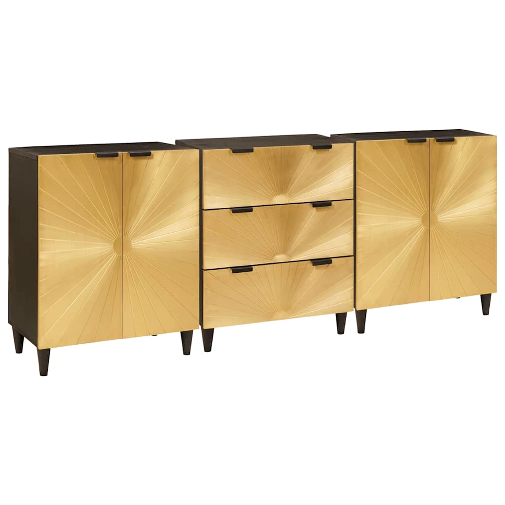 Credenza 3 pcs Nero e Oro 60 x 33 x 75 cm 3310023