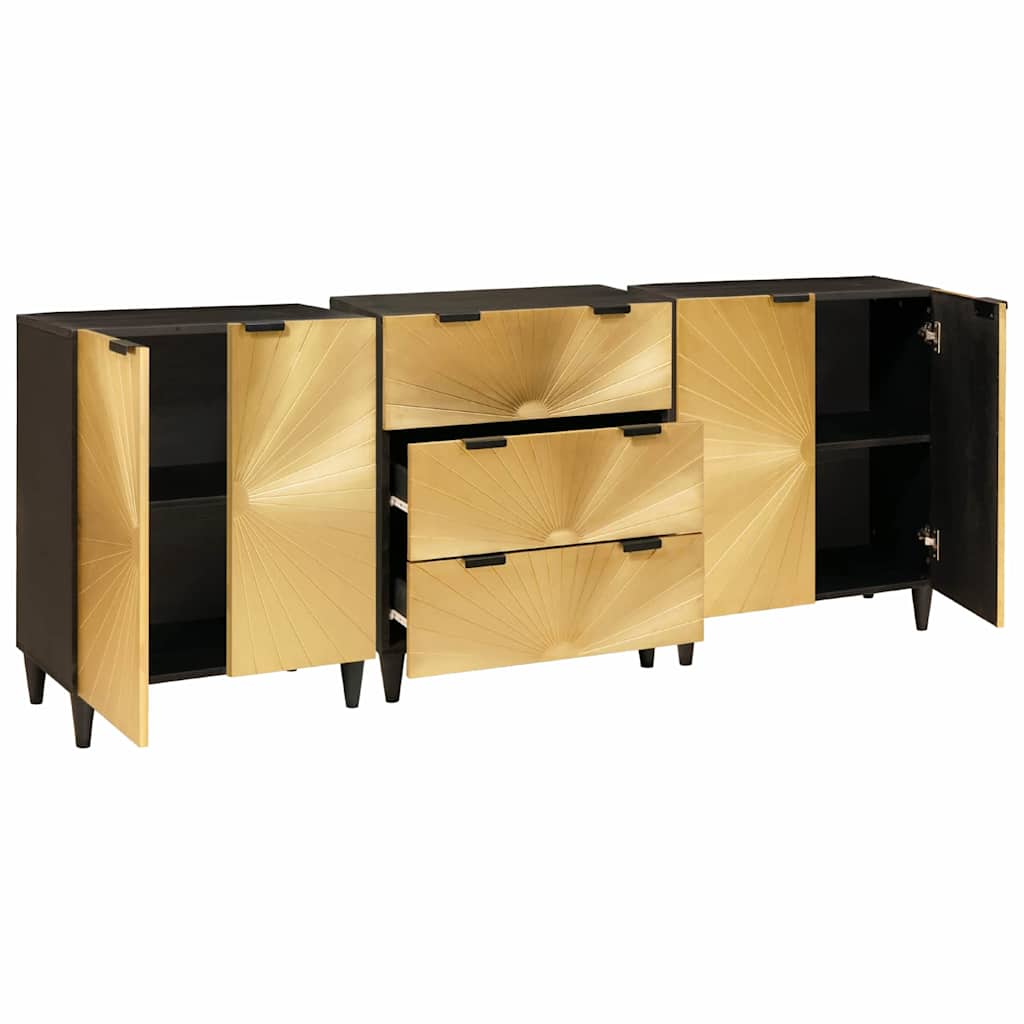 Credenza 3 pcs Nero e Oro 60 x 33 x 75 cm 3310023