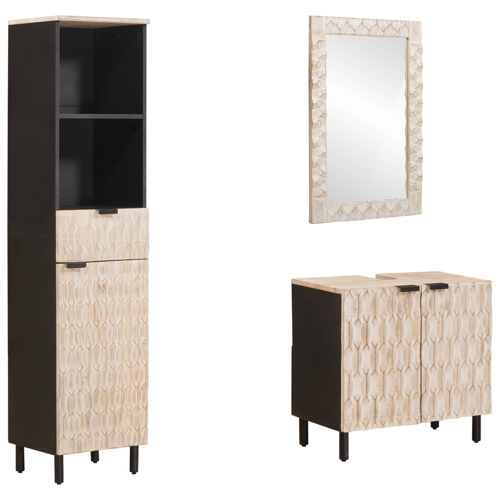 Set da Bagno Finitura Bianco Lavato Legno di mango massello 3310031