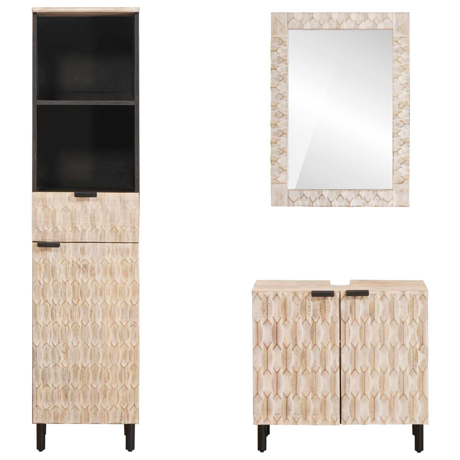 Set da Bagno Finitura Bianco Lavato Legno di mango massello 3310031