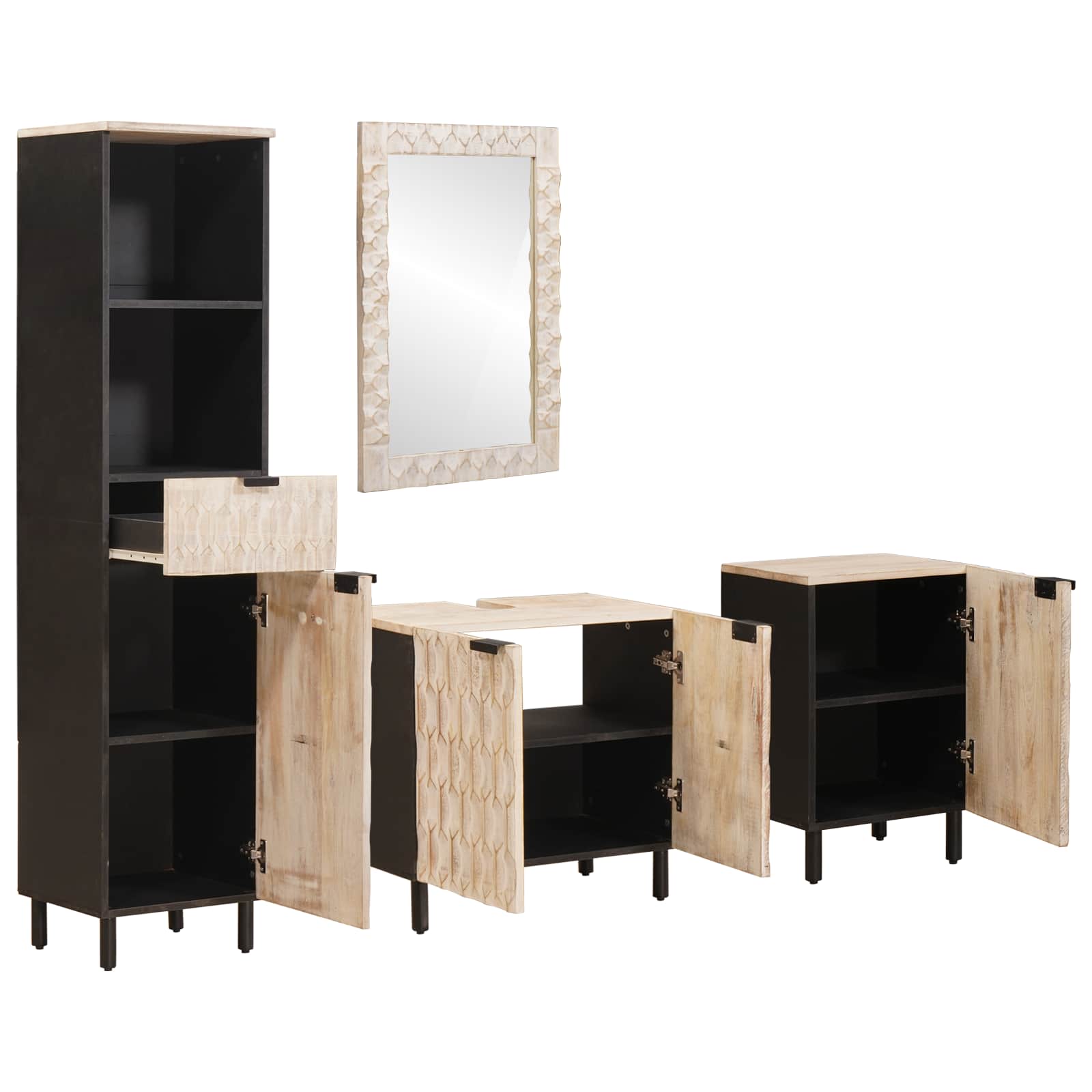 Set da Bagno Finitura Bianco Lavato Legno di mango massello 3310032