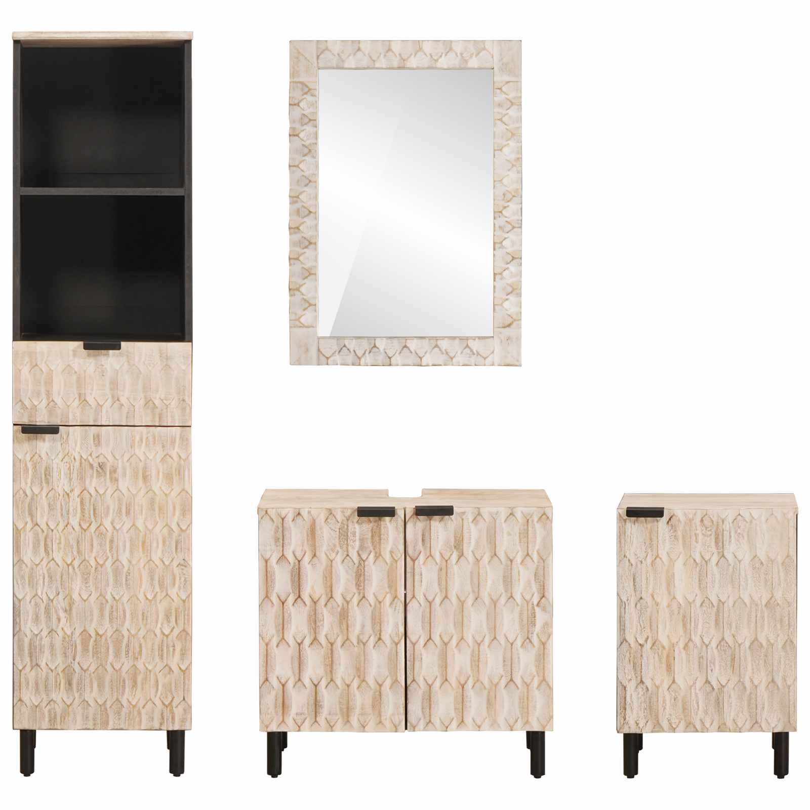 Set da Bagno Finitura Bianco Lavato Legno di mango massello 3310032