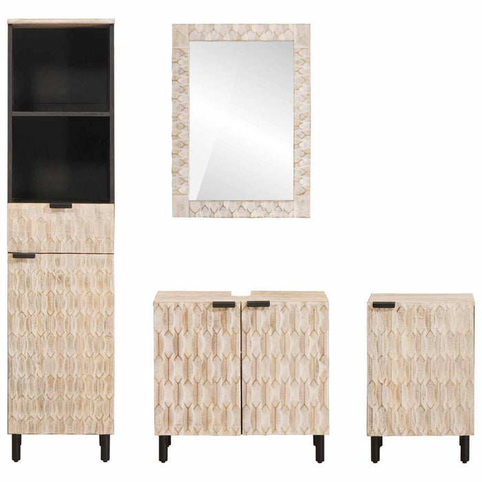 Set da Bagno Finitura Bianco Lavato Legno di mango massello 3310032