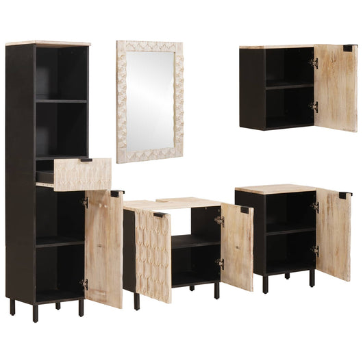 Set da Bagno Finitura Bianco Lavato Legno di mango massello 3310033