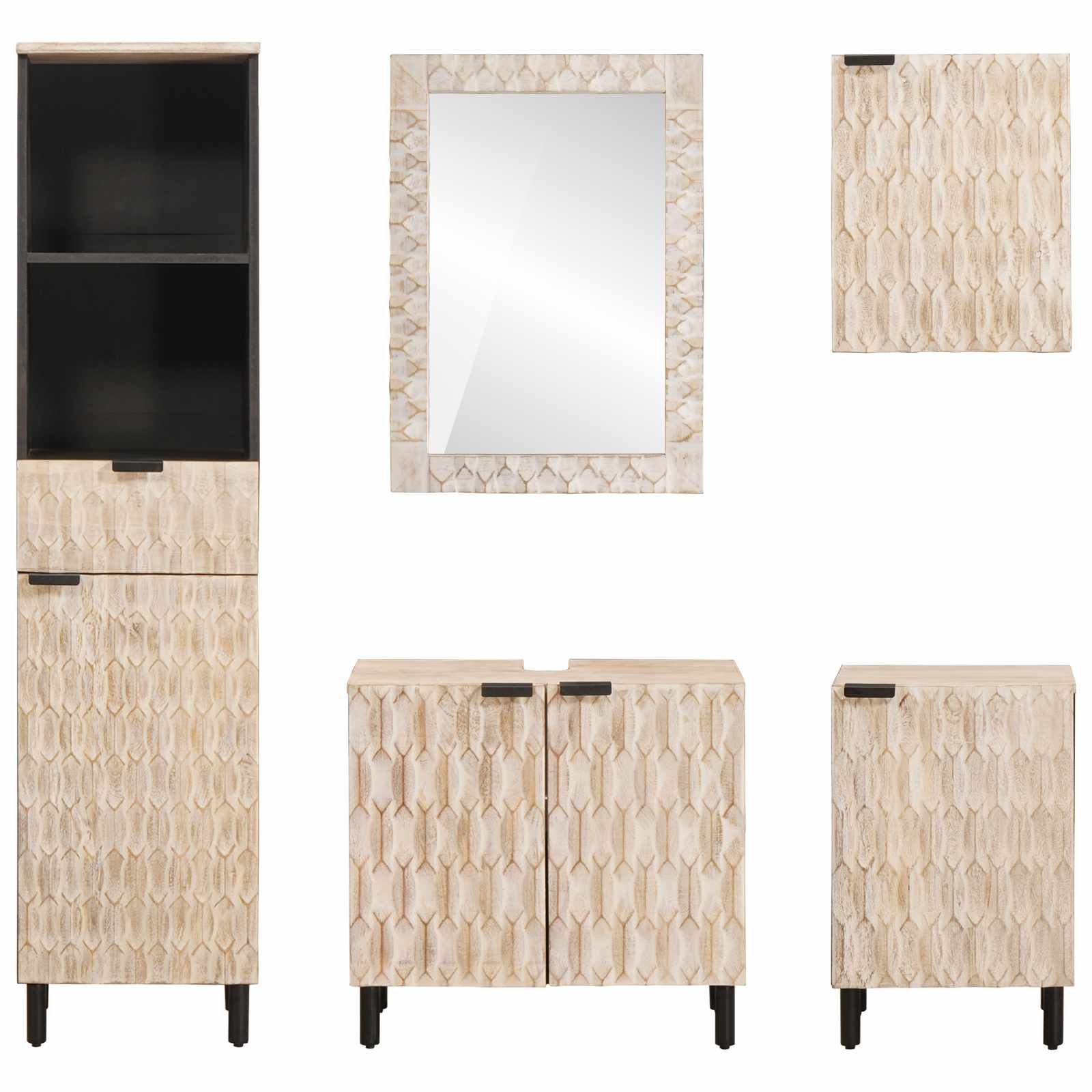 Set da Bagno Finitura Bianco Lavato Legno di mango massello 3310033