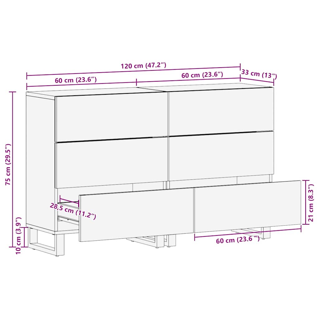 vidaXL Sideboards con cassetto 2 pcs Marrone 60 x 33.5 x 75 cm