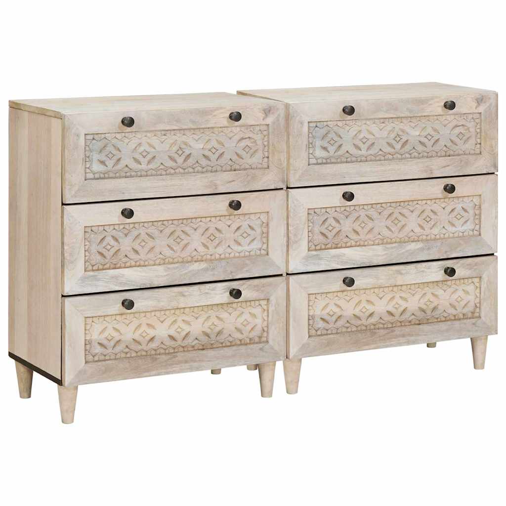 vidaXL Credenza 2 pcs Bianco 60 x 33 x 75 cm legno massello di mango