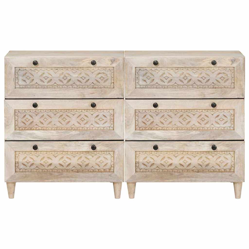 vidaXL Credenza 2 pcs Bianco 60 x 33 x 75 cm legno massello di mango
