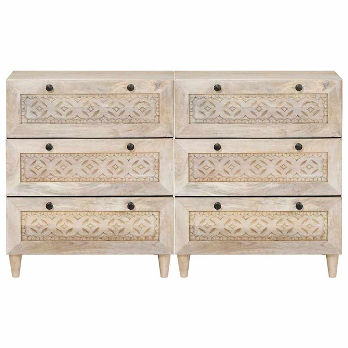 vidaXL Credenza 2 pcs Bianco 60 x 33 x 75 cm legno massello di mango