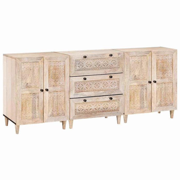 vidaXL Credenza 3 pcs Bianco 60 x 33 x 75 cm legno massello di mango