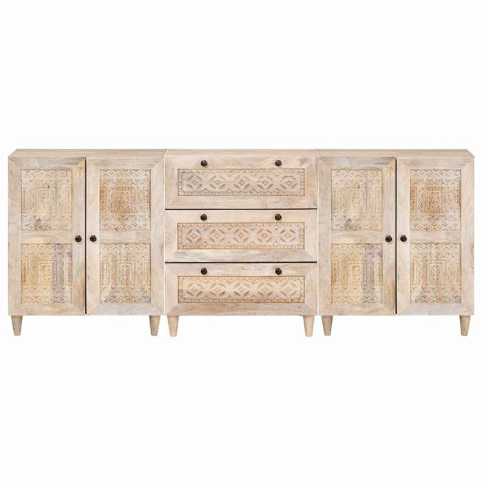 vidaXL Credenza 3 pcs Bianco 60 x 33 x 75 cm legno massello di mango
