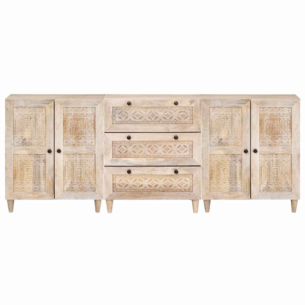 Credenza 3 pcs Bianco 60 x 33 x 75 cm legno massello di mango 3310071