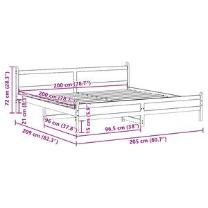 Giroletto senza Materasso-Struttura Letto Bianco 200x200 cm Legno Massello Pino 734763