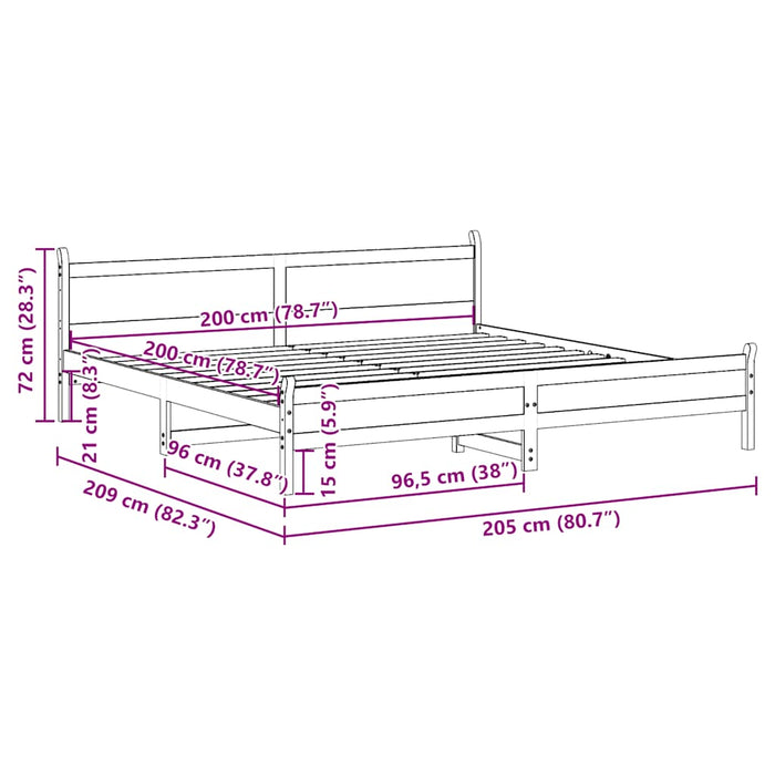 Giroletto senza Materasso-Struttura Letto Bianco 200x200 cm Legno Massello Pino 734763