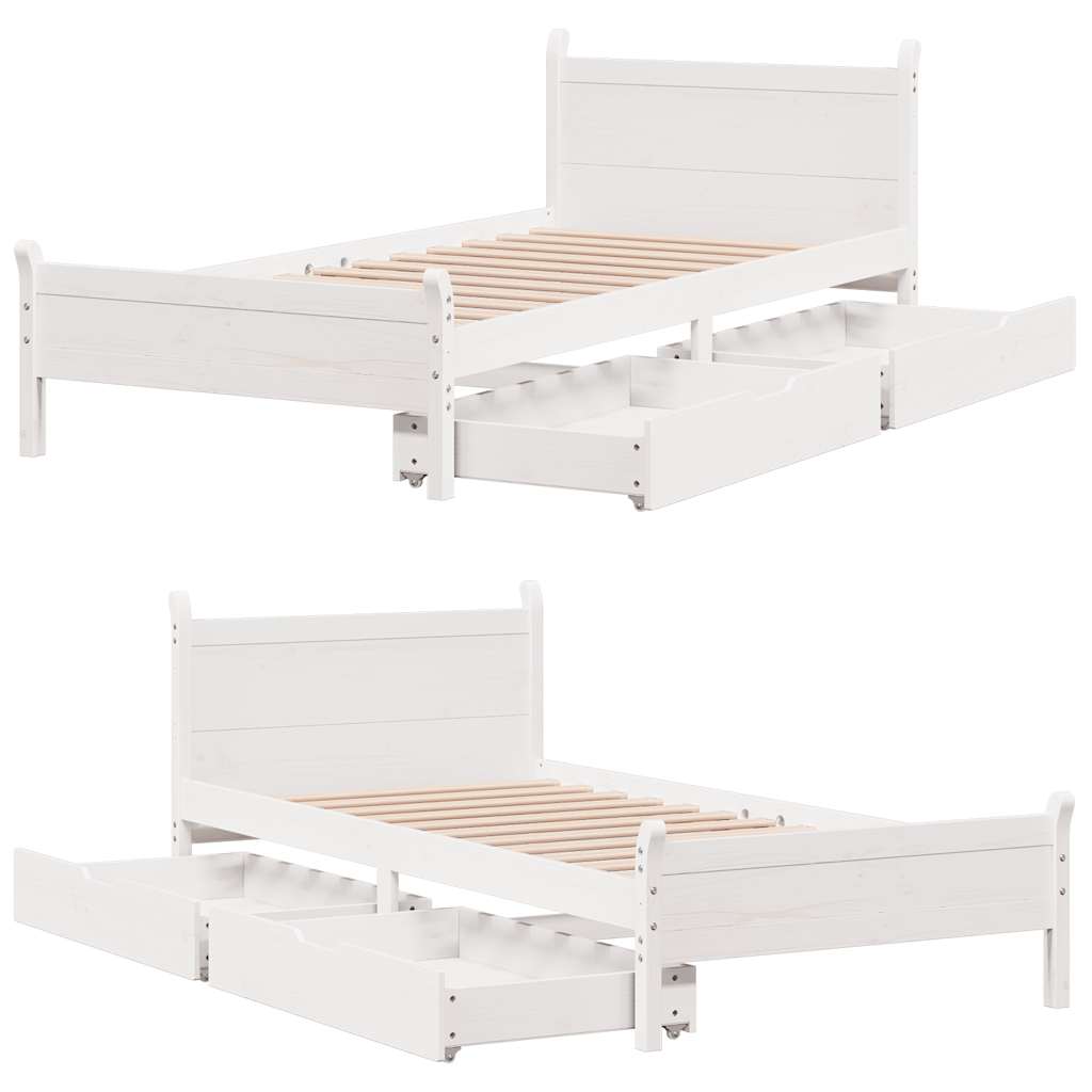 Letto senza Materasso Bianco 75x190 in Legno Massello di Pino 3309795