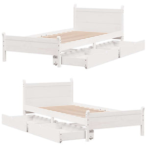 Letto senza Materasso Bianco 75x190 in Legno Massello di Pino 3309795
