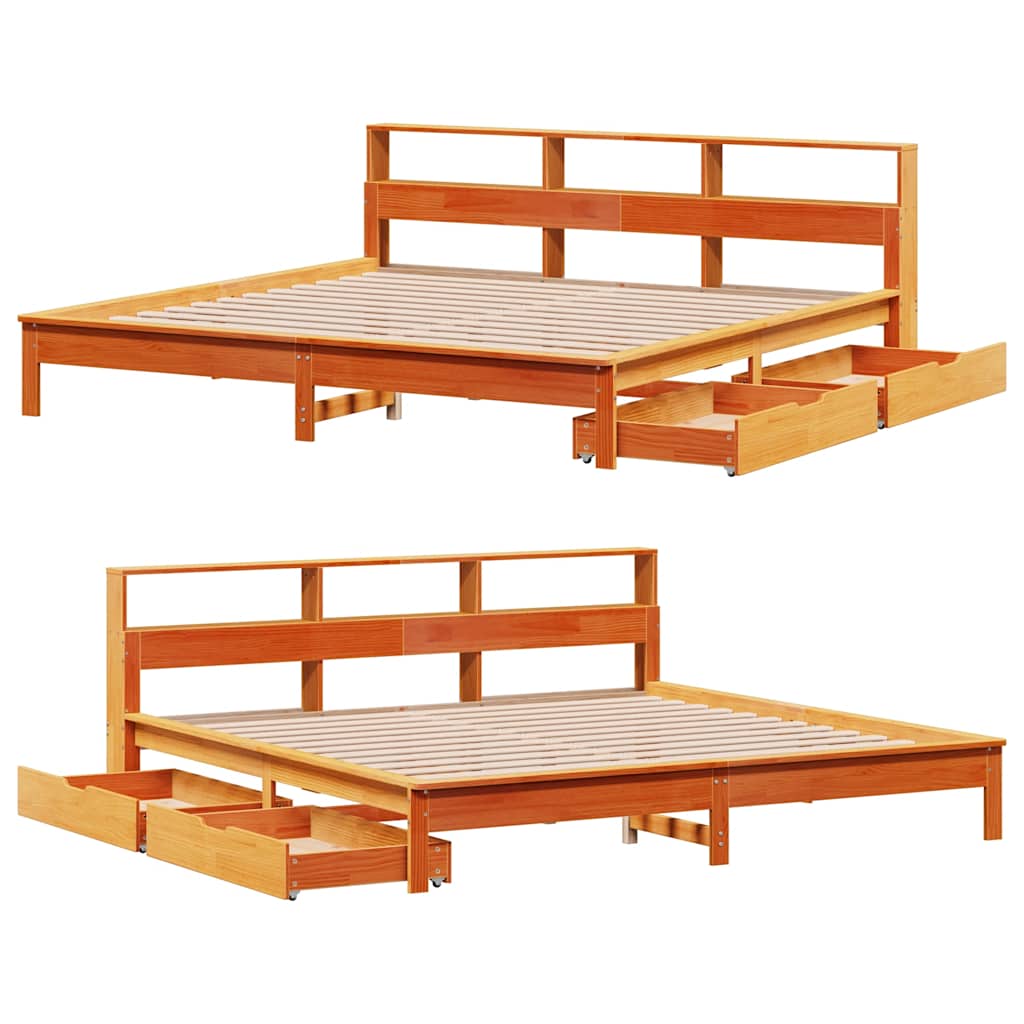 Letto Libreria senza Materasso Marrone Cera 200x200 cm in Pino 3309799