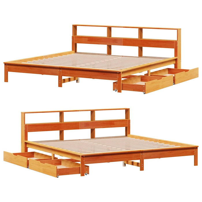 Letto Libreria senza Materasso Marrone Cera 200x200 cm in Pino 3309799