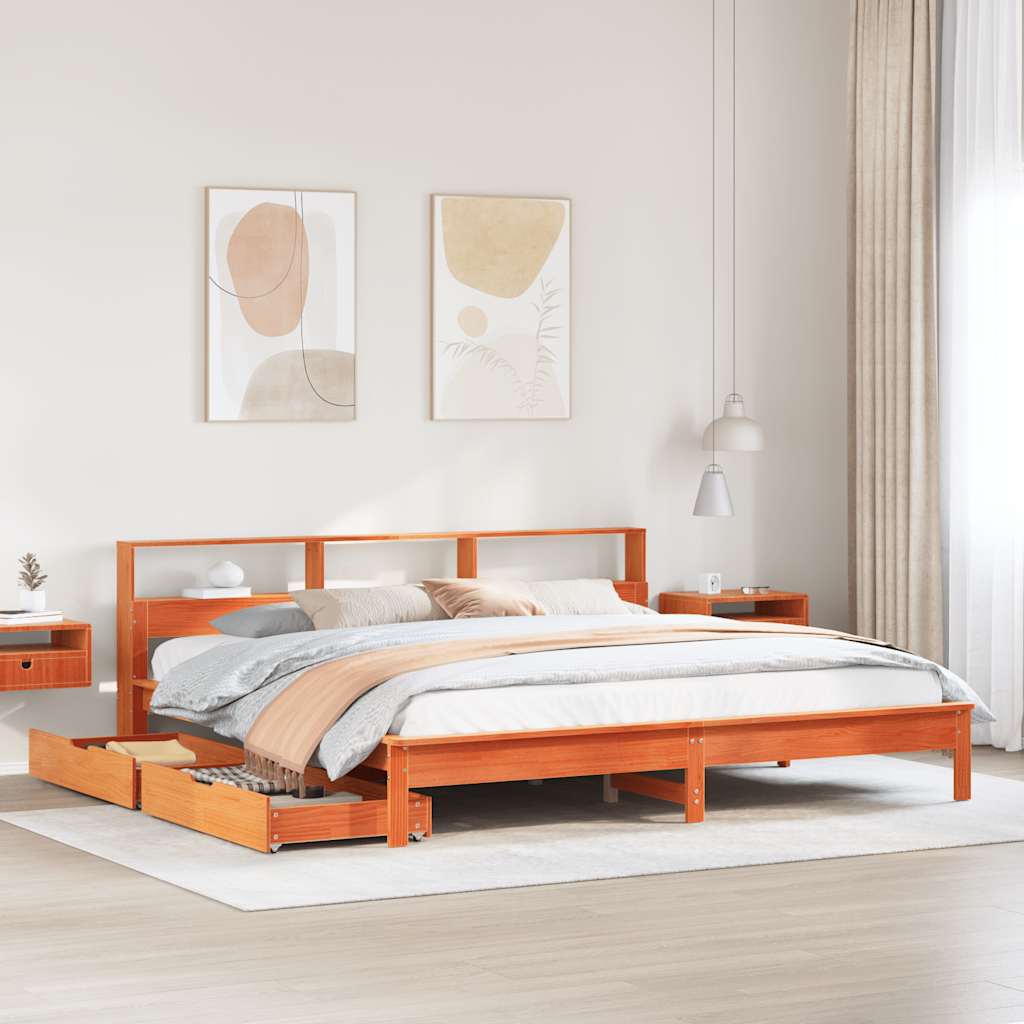 Letto Libreria senza Materasso Marrone Cera 180x200 cm in Pino 3309802