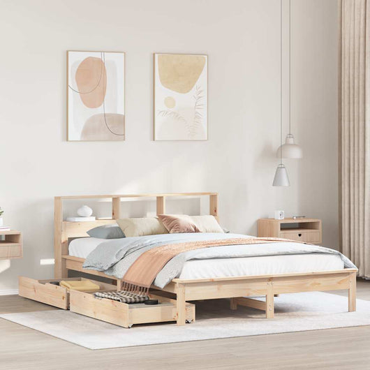 Letto Libreria senza Materasso-Struttura Letto con contenitore 140x200 cm in Legno di Pino 735783