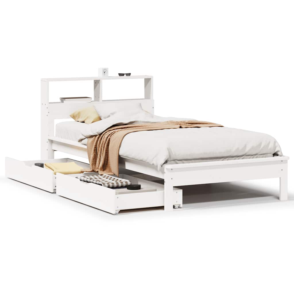 Letto Libreria senza Materasso-Struttura Letto con contenitore Bianco 100x200 cm Legno di Pino 175770