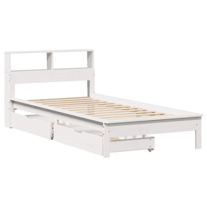 Letto Libreria senza Materasso-Struttura Letto con contenitore Bianco 100x200 cm Legno di Pino 175770