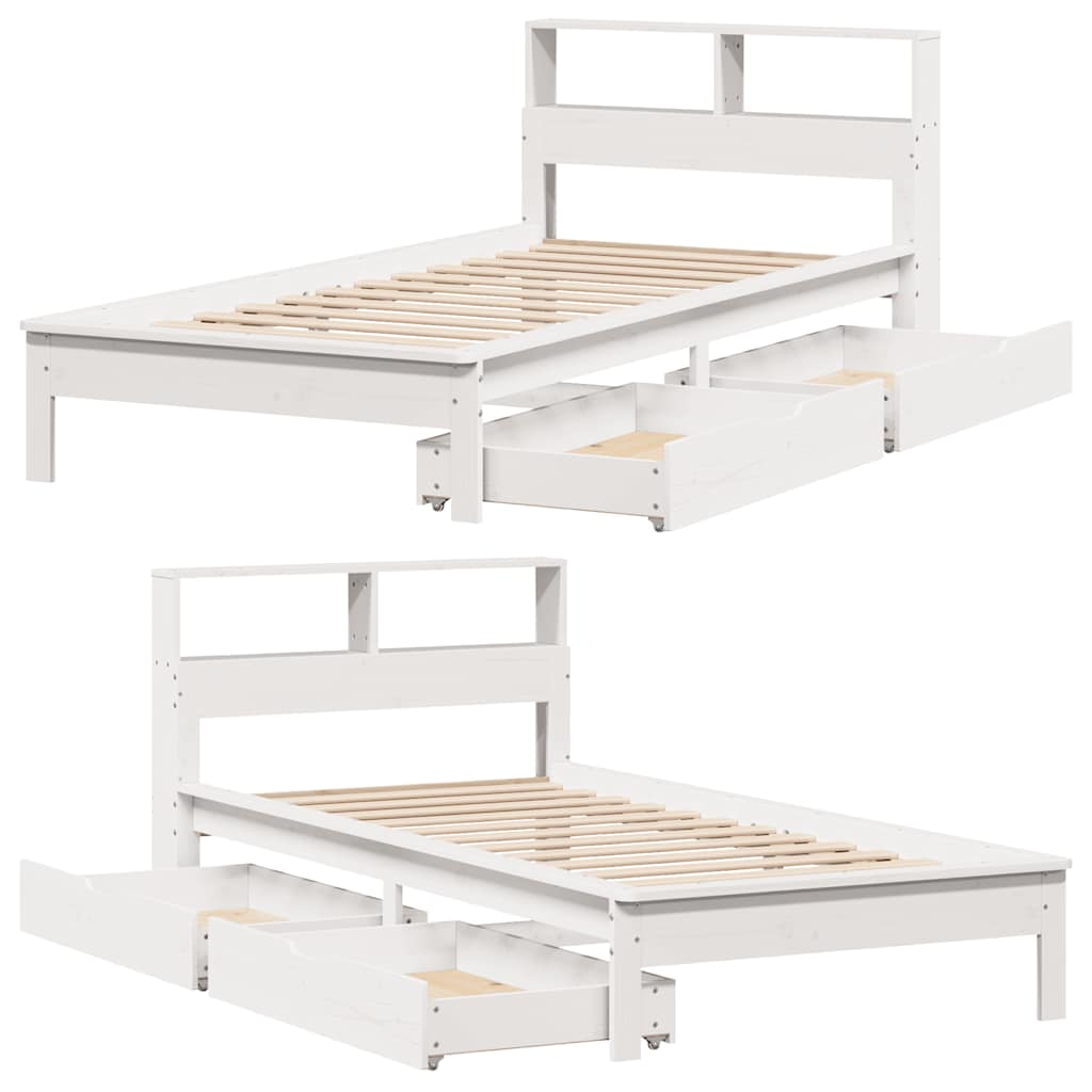 Letto Libreria senza Materasso-Struttura Letto con contenitore Bianco 100x200 cm Legno di Pino 175770